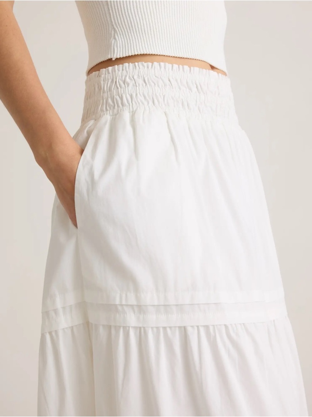 Quince White Tiered Maxi Skirt with Smocked Waist - Picture 4 of 5